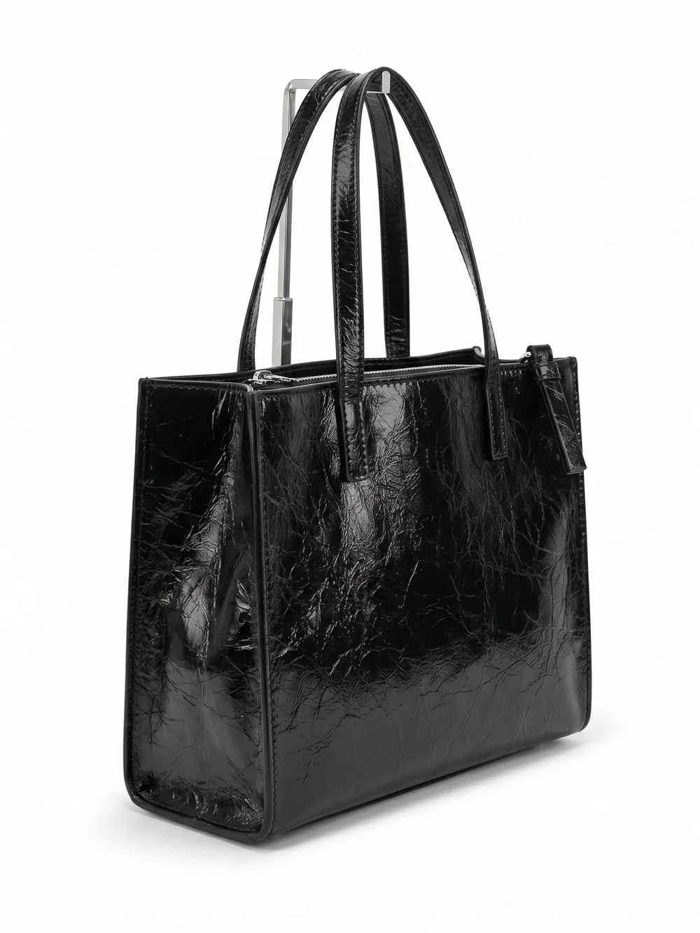 Marc Jacobs Shiny Crinkle Leather Mini Tote Crossbody Padlock Black NWOT